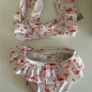 Janie and Jack White and Pink Flamingo Kids Bikini